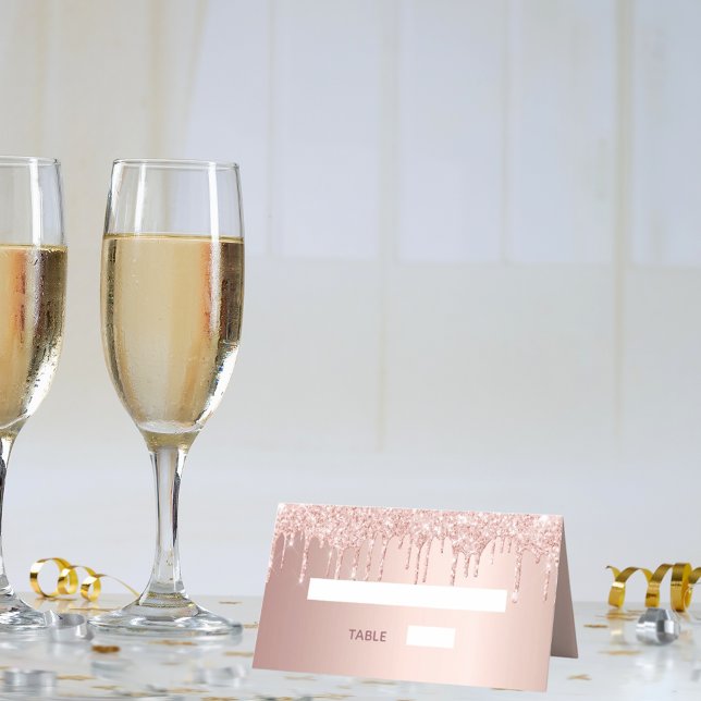 Rose gold glitter drips blush balloons birthday place card (Creator Uploaded)