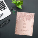 Rose gold glitter drips blush name 2025 planner<br><div class="desc">A rose gold background with elegant faux rose gold faux glitter drips, paint drip look. Template for a year (upside down) Personalize and add a name. The name is written in dark rose gold with a large modern hand lettered style script. Perfect for school, work or organizing your personal/family life....</div>