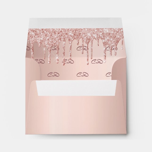 Rose gold glitter drips blush pink monogram envelope (Back (Bottom))