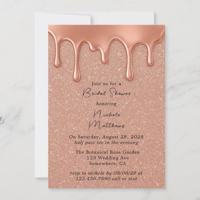 Rose Gold Glitter & Drips Bridal Shower Invitation (Front)