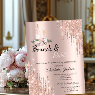 Rose Gold Glitter Drips Bubbly Bridal Shower  Invitation