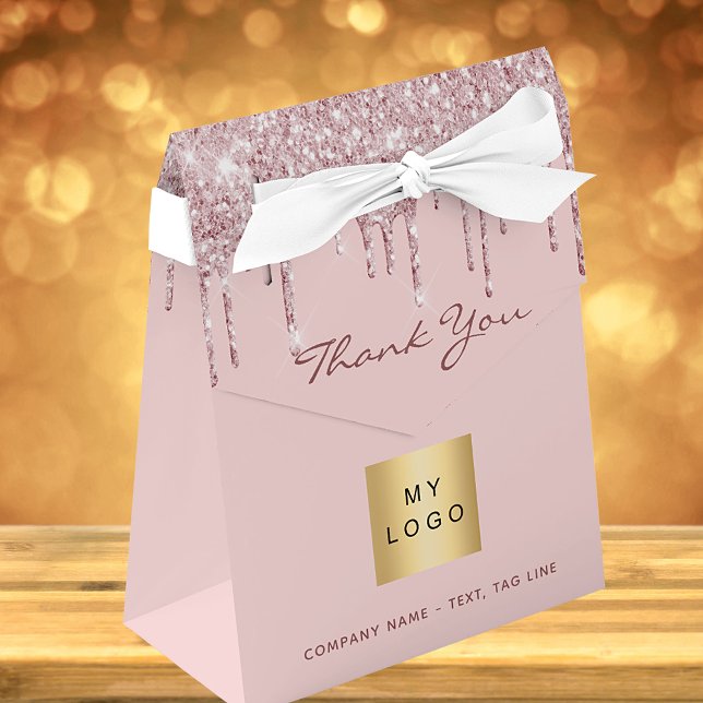 Rose gold glitter drips business logo QR code Favour Box (Creator Uploaded)