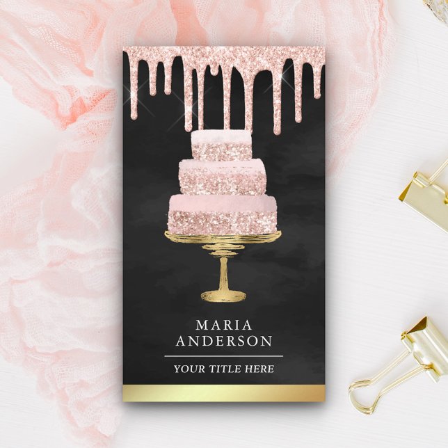 Rose Gold Glitter Drips Cake Pastry Chef Bakery Business Card (Creator Uploaded)