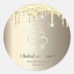 Rose Gold Glitter Drips Cupcake Kitchen Classic Round Sticker
