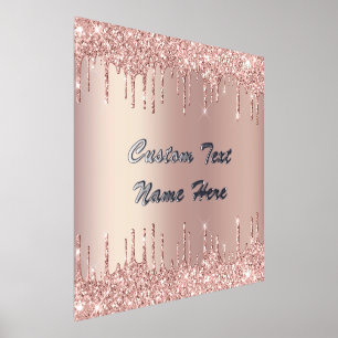 Rose Gold Glitter Drips Custom Text Foil Prints
