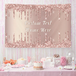Rose Gold Glitter Drips Custom Text Name Banner