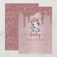 Rose Gold Glitter Drips Cute Elephant Baby Girl