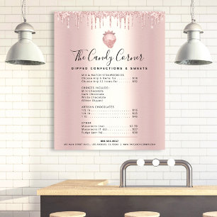 Rose Gold Glitter Drips Dessert Menu Price List Poster