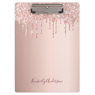 Rose gold glitter drips glam pink name script clipboard