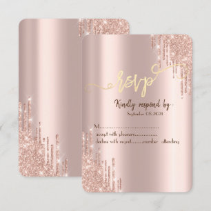 Rose Gold Glitter Drips Gold RSVP Invitation