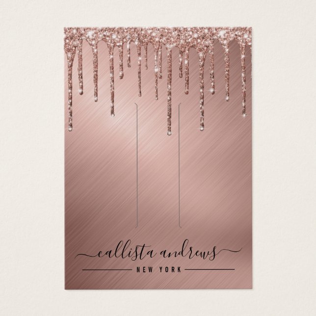 Rose Gold Glitter Drips Hair Clip Display Card (Front)