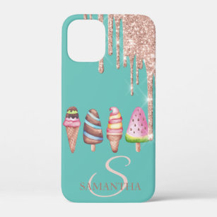 Rose Gold Glitter Drips Ice cream Mint Green  iPhone 12 Mini Case