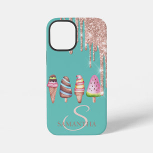 Rose Gold Glitter Drips Ice cream Mint Green iPhone 12 Mini Case