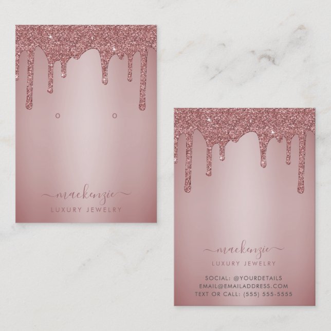 Rose Gold Glitter Drips Jewellery Display Card (Front/Back)