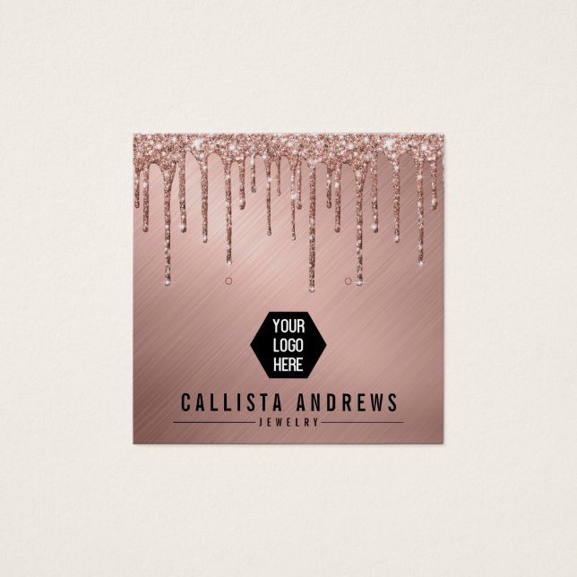 Rose Gold Glitter Drips Logo Earring Display Card (Front)