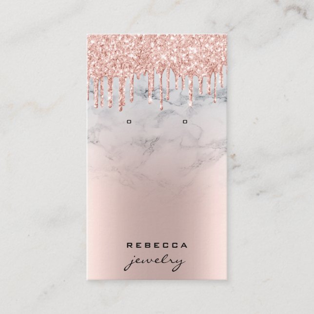 Rose gold glitter drips marble earring display business card (Front)