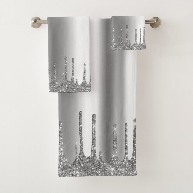 Rose Gold Glitter Drips Metal Foil Look Bath Towel (Insitu)