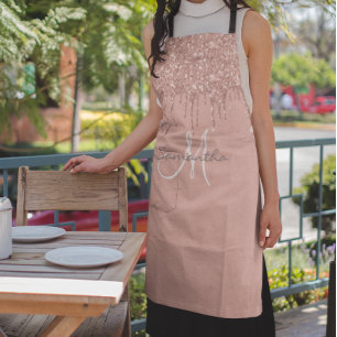 Rose Gold Glitter Drips Metallic Pink Personalised Apron
