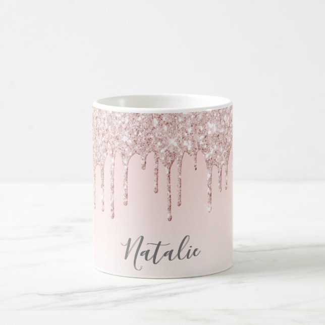 Rose gold glitter drips name girly pink coffee mug (Center)