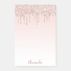 Rose gold glitter drips name script post-it notes
