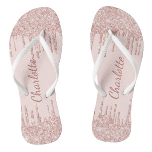 Rose gold glitter drips name script thongs