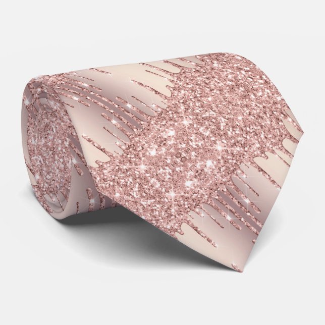 Rose Gold Glitter Drips Neck Tie (Rolled)
