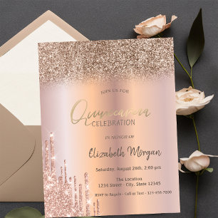 Rose Gold Glitter Drips Ombre Quinceañera Invitation