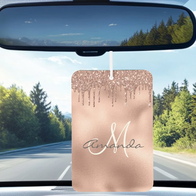 Rose Gold Glitter Drips Personalised Monogram  Car Air Freshener (Creator Uploaded)