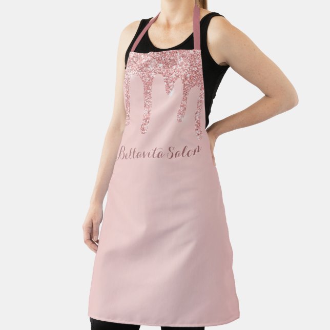 Rose Gold Glitter Drips Personalised Salon Apron (Insitu)