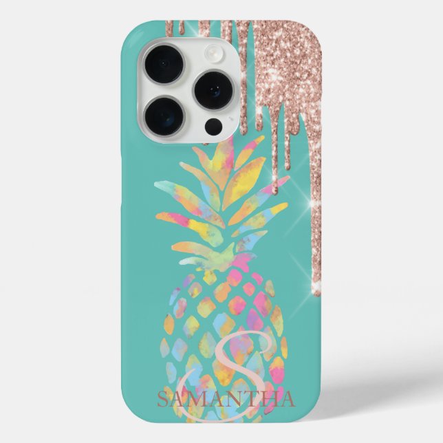 Rose Gold Glitter Drips Pineapple Mint Green Case-Mate iPhone Case (Back)