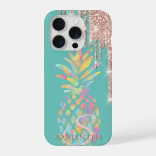 Rose Gold Glitter Drips Pineapple Mint Green iPhone 15 Pro Case