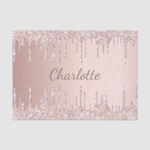 Rose gold glitter drips pink girly monogram tissue paper