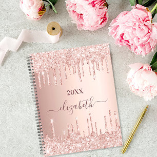 Rose gold glitter drips pink monogram luxury 2021 planner