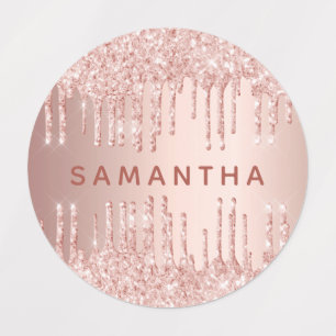 Rose gold glitter drips pink monogram name 