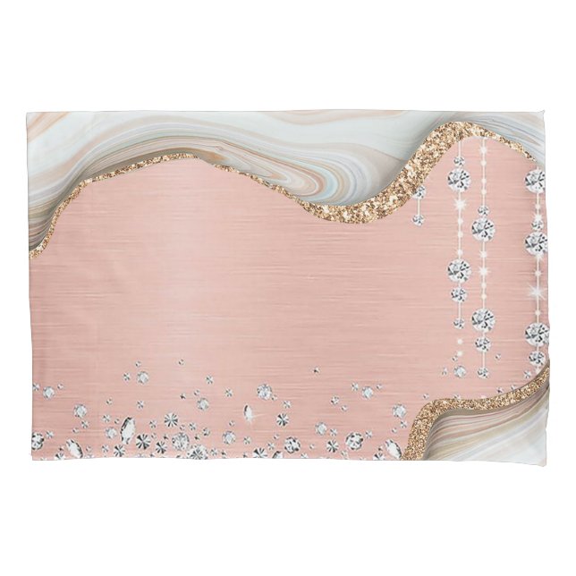Rose Gold Glitter Drips Pink Pillowcase (Front)
