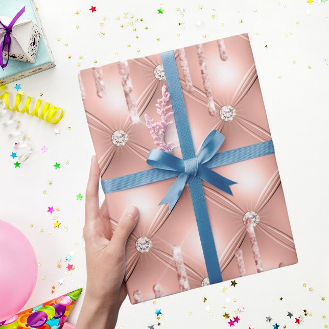 Rose gold glitter drips pink sparkle luxury wrapping paper (Creator Uploaded)