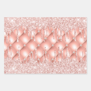 Rose gold glitter drips pink sparkle luxury wrapping paper sheet