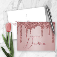 Rose Gold Glitter Drips Quinceanera Dama Proposal