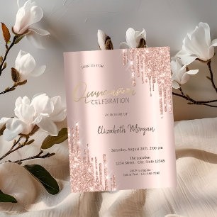 Rose Gold Glitter Drips Quinceañera Invitation