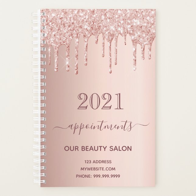 Rose gold glitter drips salon appointments planner (Front)