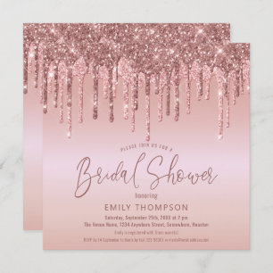 Rose Gold Glitter Drips Script Bridal Shower Invitation
