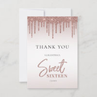 Rose Gold Glitter Drips Script Sweet 16
