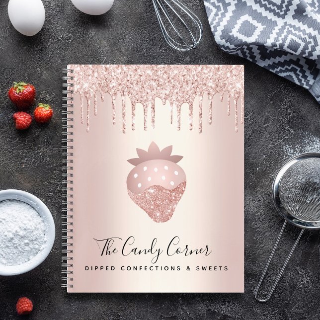 Rose Gold Glitter Drips Strawberry Confection Notebook (Creator Uploaded)