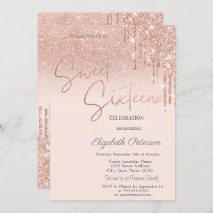 Rose Gold Glitter,Drips Sweet 16  Invitation