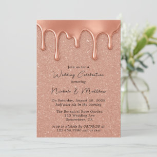 Rose Gold Glitter & Drips Wedding Celebration  Invitation