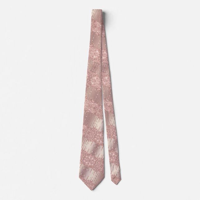 Rose Gold Glitter Drips Wedding Party Neck Tie (Front)