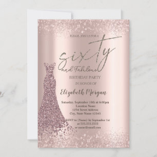 Rose Gold Glitter Dust Border Dress 60th Birthday  Invitation