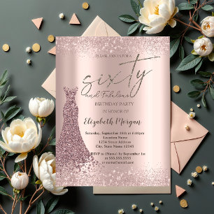 Rose Gold Glitter Dust Border Dress 60th Birthday Invitation