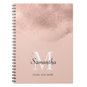 Rose Gold Glitter Dust Ink Custom Monogram Notebook