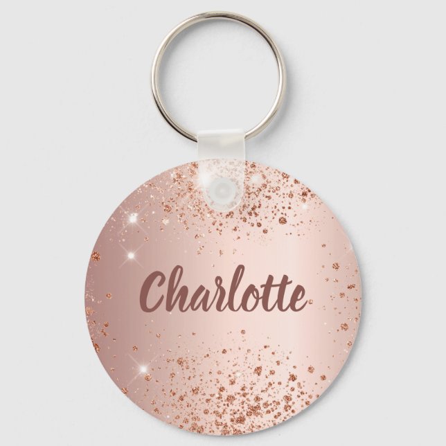 Rose gold glitter dust monogram name key ring (Front)